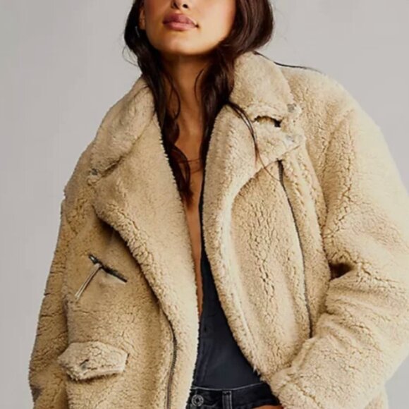 Free People So Cozy Faux Fur Slouchy Moto Jacket - Size Small - Picture 1 of 5